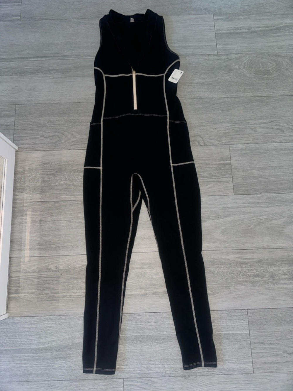 Black Sleeveless Jumpsuit with Contrast Stitching